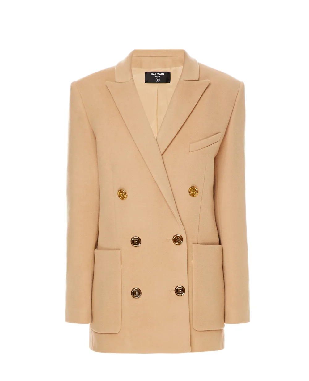 Шерстяное пальто Balmain WF1SH010W006, бежевый цвет • Купить в интернет-магазине Kameron