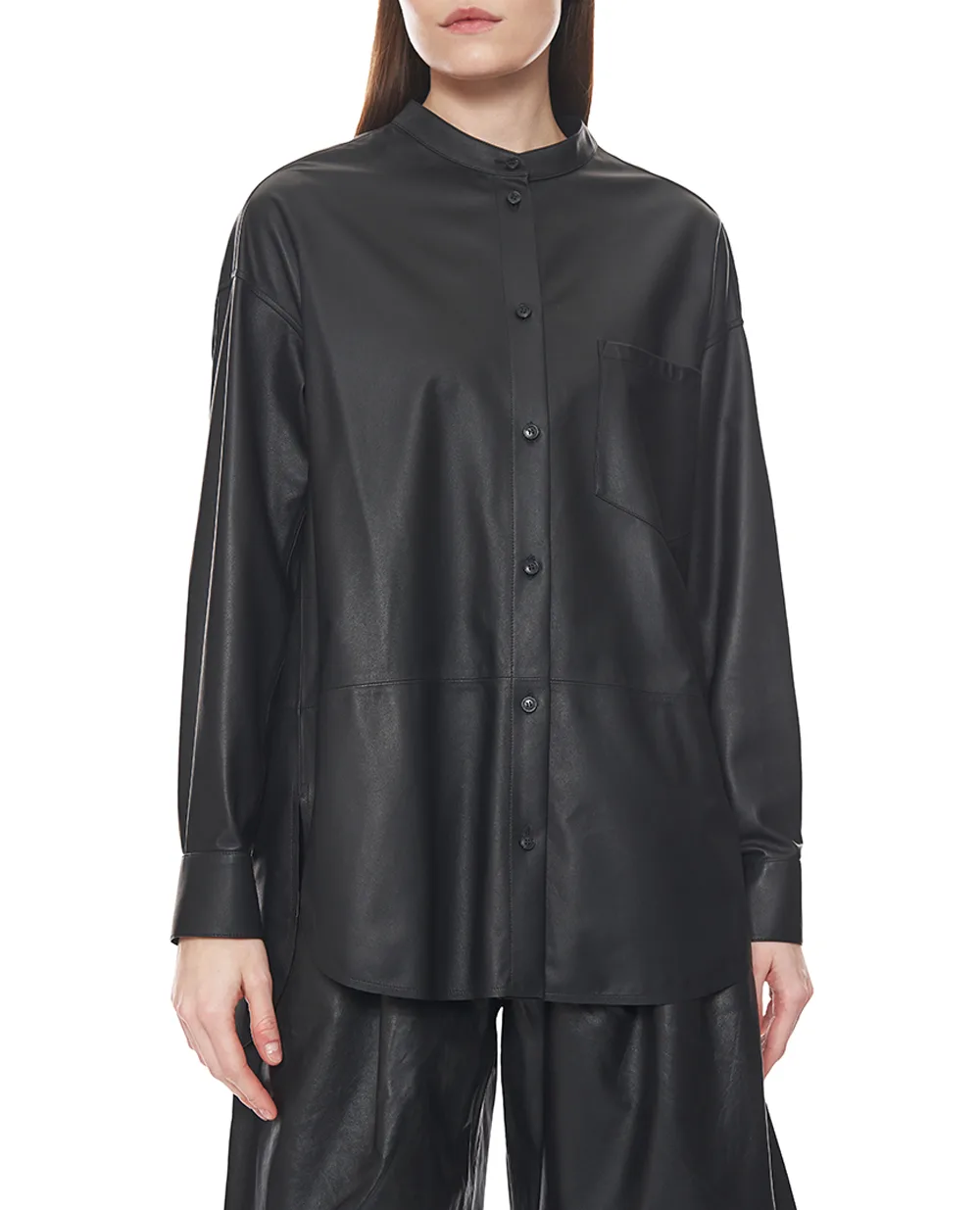 Рубашка из телячьей кожи Yves Salomon 26EYH20177APAR, черный цвет • Купить в интернет-магазине Kameron