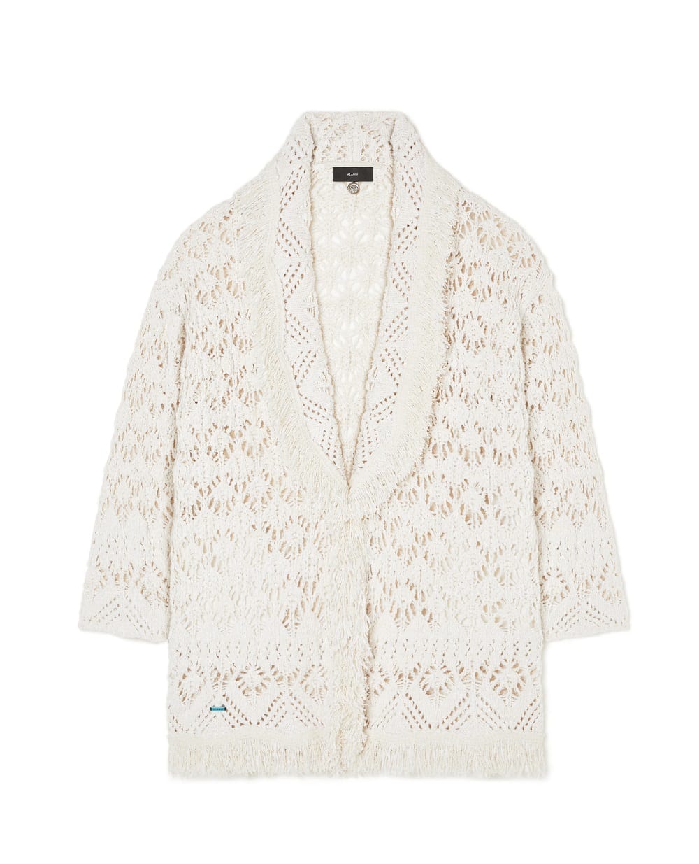 Кардиган с ажурной вязкой Alanui LWHB064R26KNI024OFOF, белый цвет • Купить в интернет-магазине Kameron