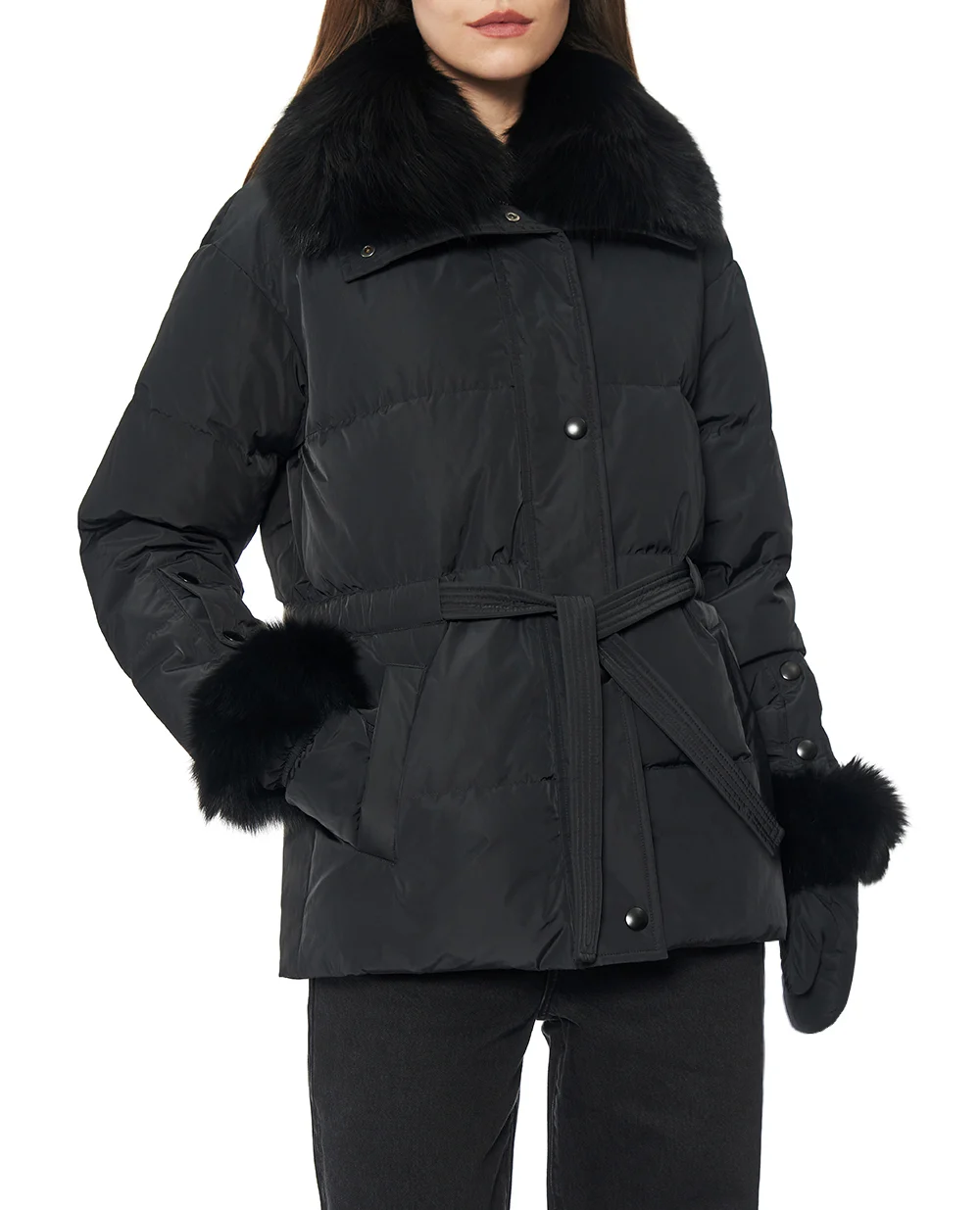 Куртка с варежками Yves Salomon 25WYV05572DOTM, черный цвет • Купить в интернет-магазине Kameron