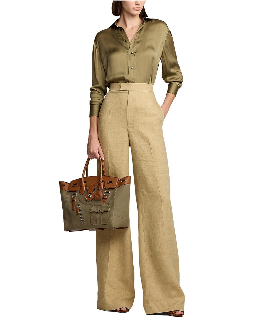 Сумка из холста и кожи Soft Ricky 33 Ralph Lauren Collection 435968260001, оливковый цвет • Купить в интернет-магазине Kameron