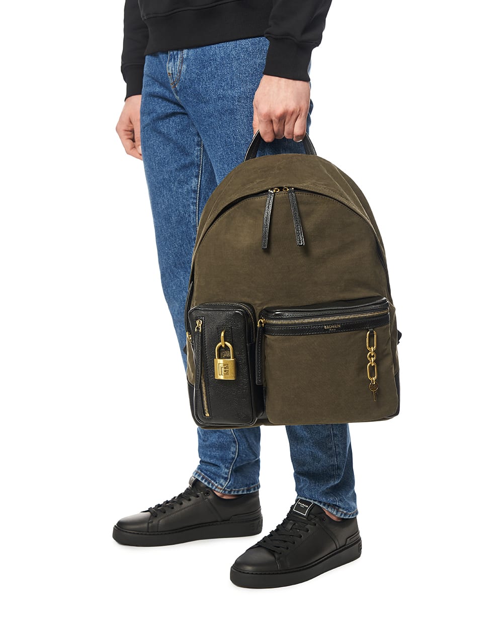 Рюкзак Pulse з телячої шкіри та нейлону Balmain GM1GE276TNRO, хакі колір • Купити в інтернет-магазині Kameron