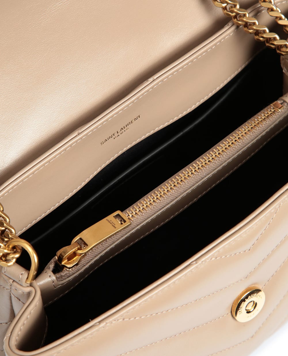 Кожаная сумка Loulou Small Saint Laurent 494699-DV727-FW19, бежевый цвет • Купить в интернет-магазине Kameron