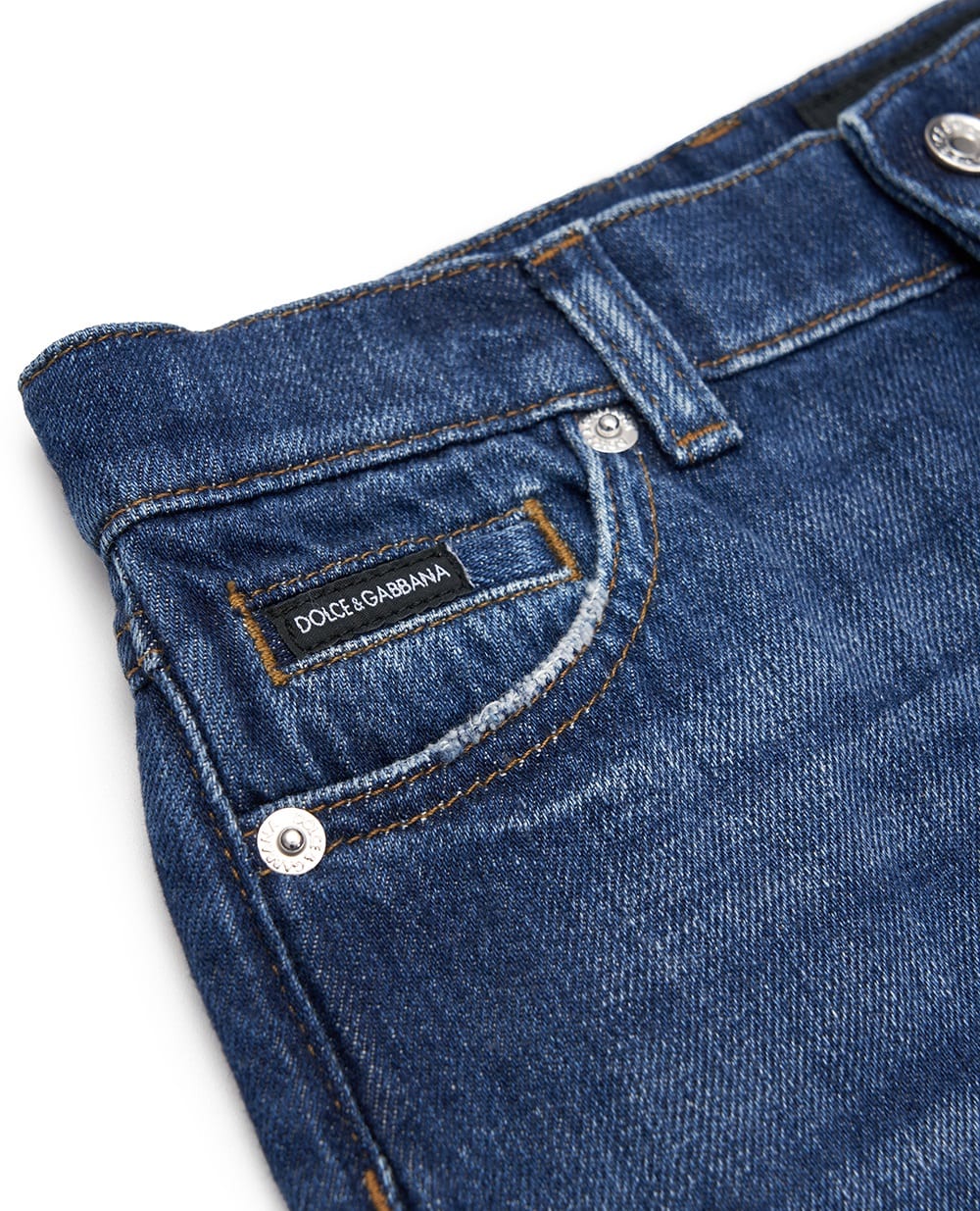 Детские джинсы с эффектом потертости Dolce&Gabbana Kids L42F88-LDD53-B, синий цвет • Купить в интернет-магазине Kameron