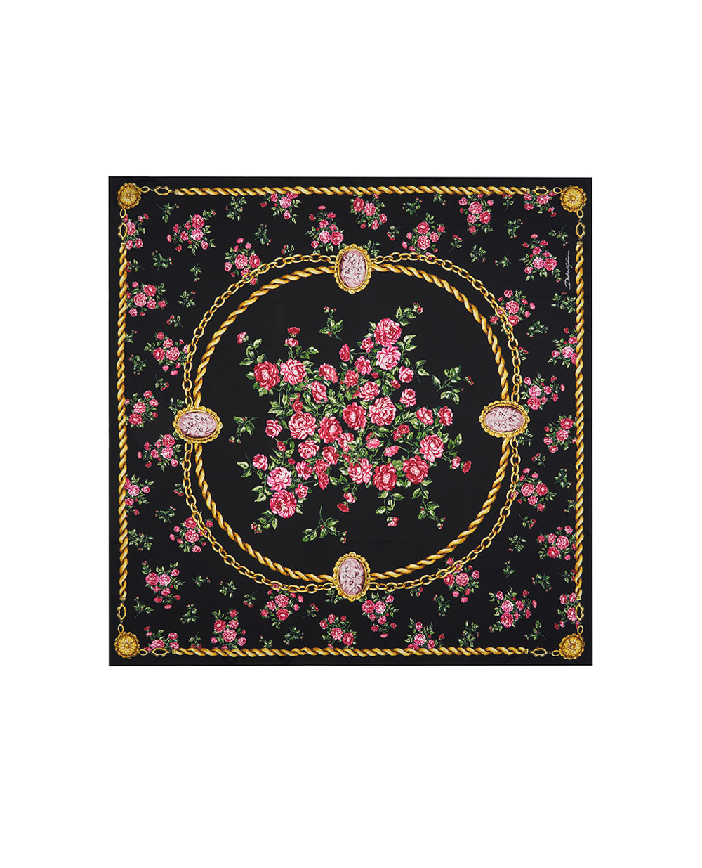 Платок из шелка в цветочный принт Dolce&Gabbana FN090R-GDDLM, черный цвет • Купить в интернет-магазине Kameron