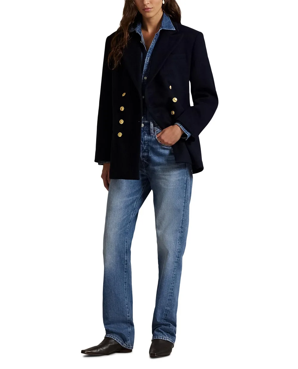 Двухбортный шерстяной блейзер Melton Polo Ralph Lauren 211971388001, темно-синий цвет • Купить в интернет-магазине Kameron