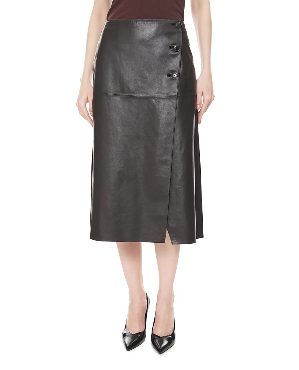 Юбка из овечьей кожи Yves Salomon 26EYJ22376APXX, темно-коричневый цвет • Купить в интернет-магазине Kameron