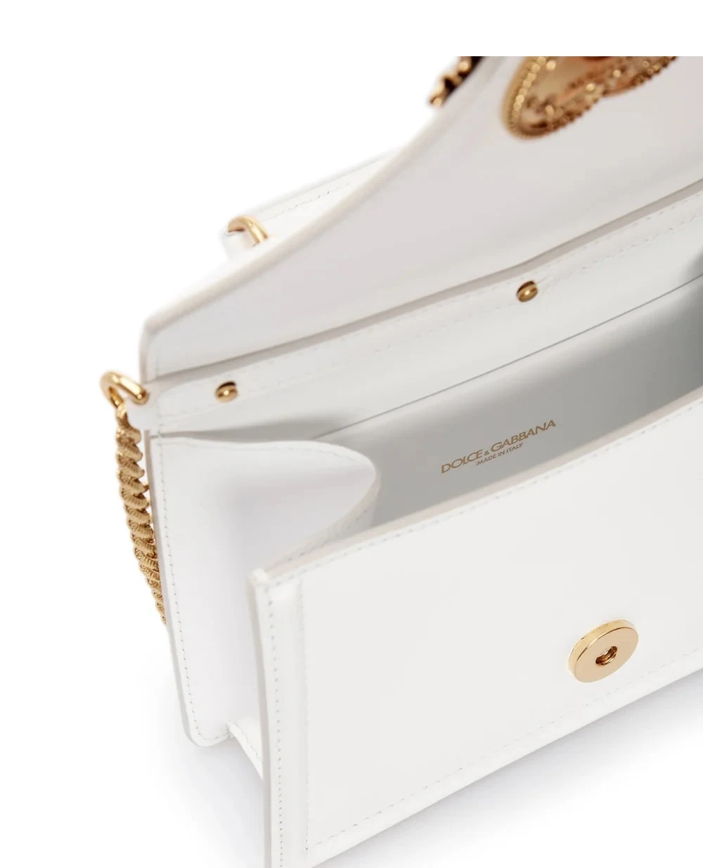 Кожаная сумка Devotion Small Dolce&Gabbana BB6711-AV893, белый цвет • Купить в интернет-магазине Kameron