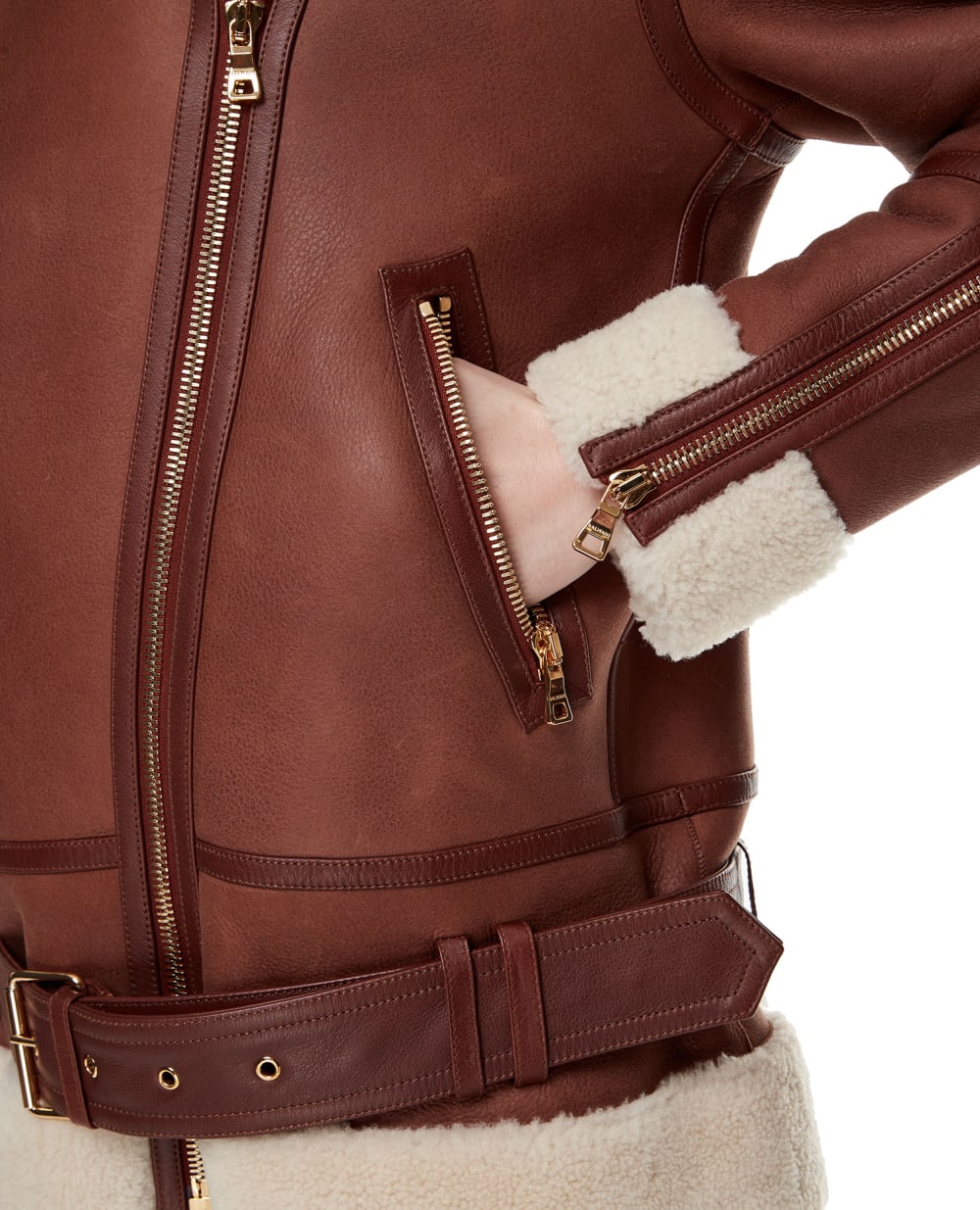 Кожаная дубленка Balmain WF1TH015L160, коричневый цвет • Купить в интернет-магазине Kameron
