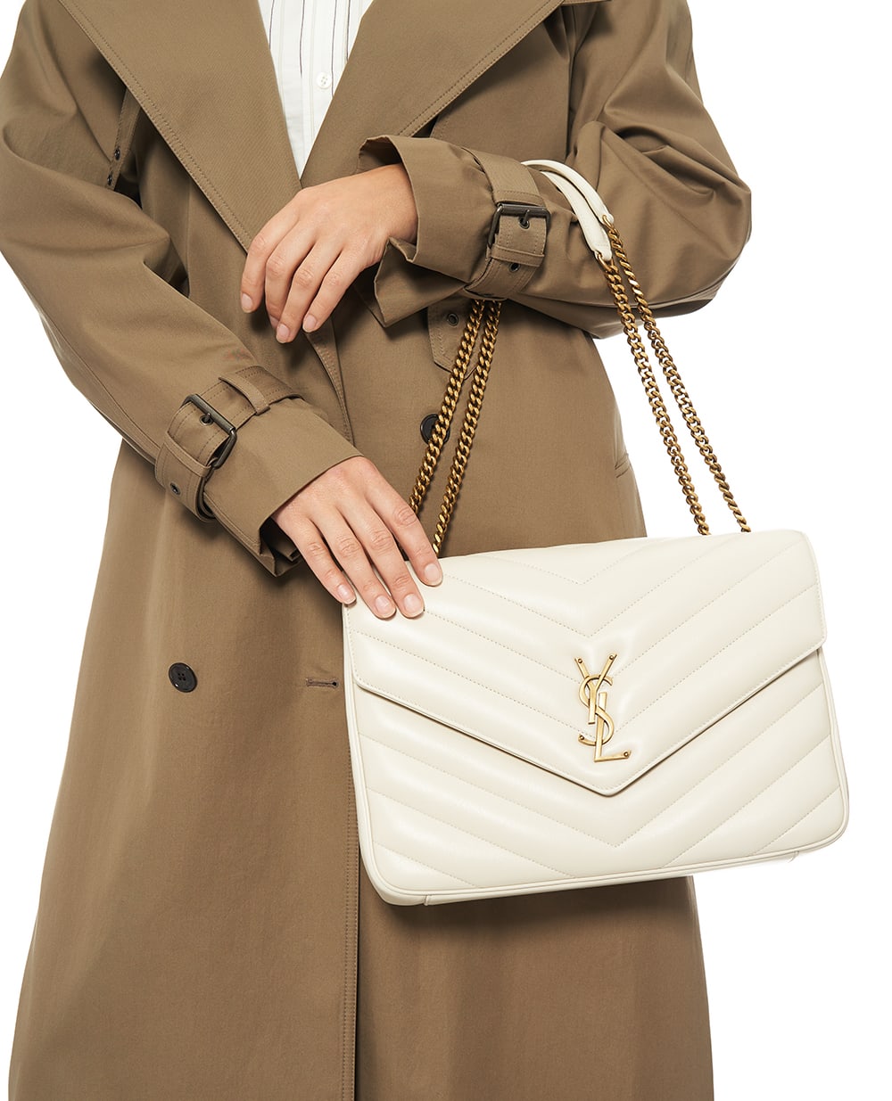 Сумка из кожи Loulou Large Saint Laurent 803541-AAEAX, светло-бежевый цвет • Купить в интернет-магазине Kameron