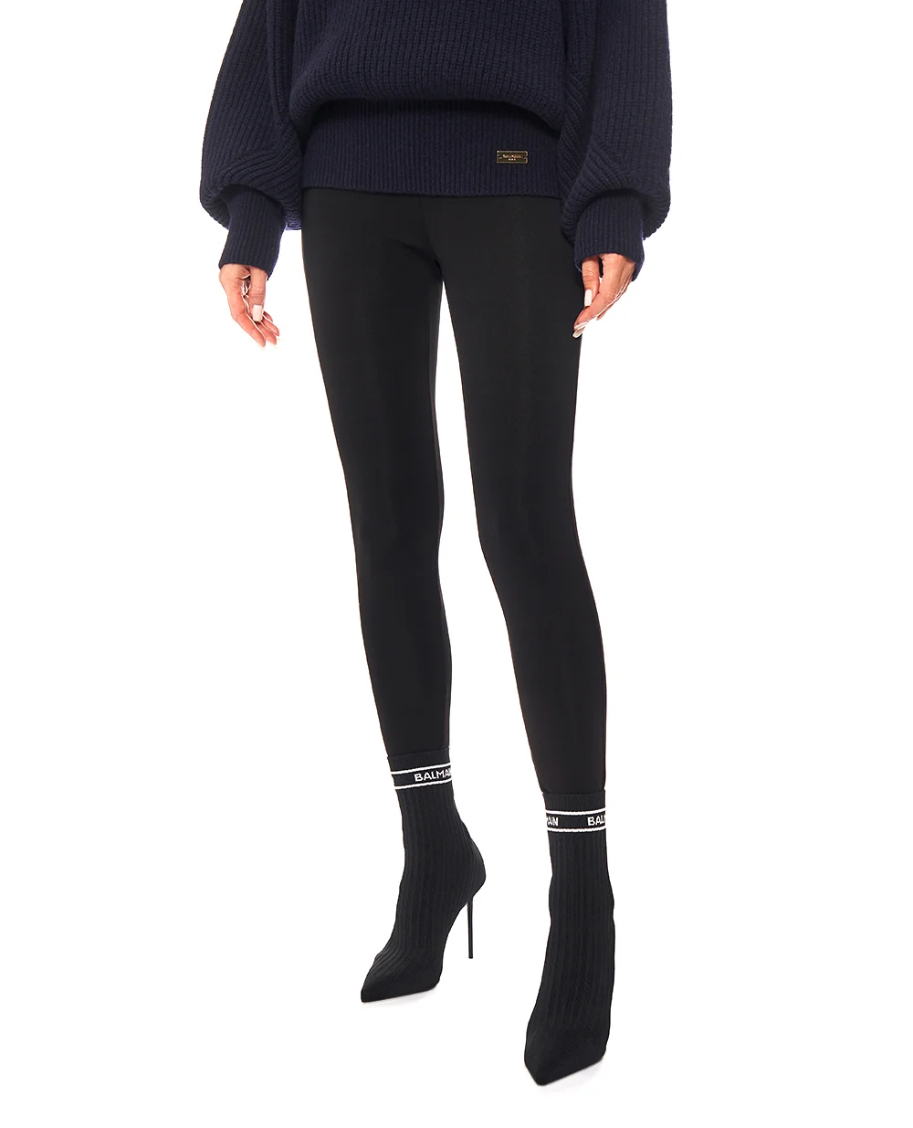 Леггинсы из Джерси со штрипками Balmain FF0OC013JL05, черный цвет • Купить в интернет-магазине Kameron