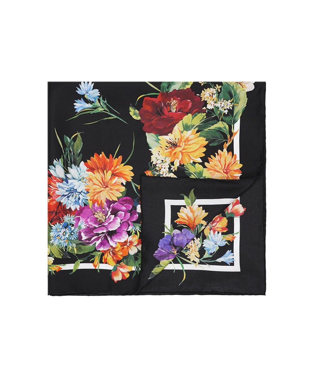 Платок Каре из шелка с цветочным принтом Dolce&Gabbana FN092R-GDC7B, черный цвет • Купить в интернет-магазине Kameron