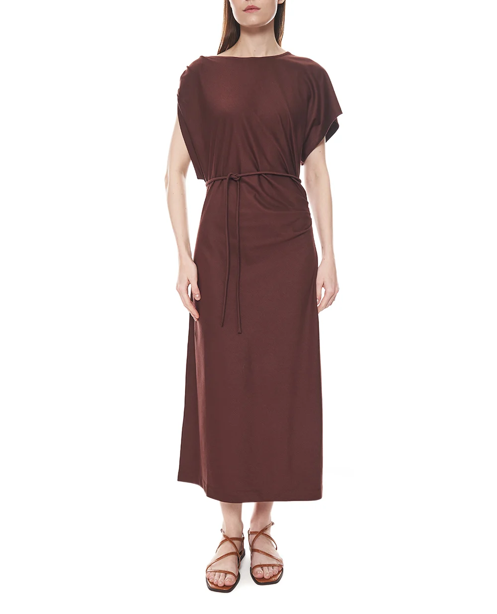 Платье из хлопкового и шелкового трикотажа Yves Salomon 26EYR50225JESI, коричневый цвет • Купить в интернет-магазине Kameron