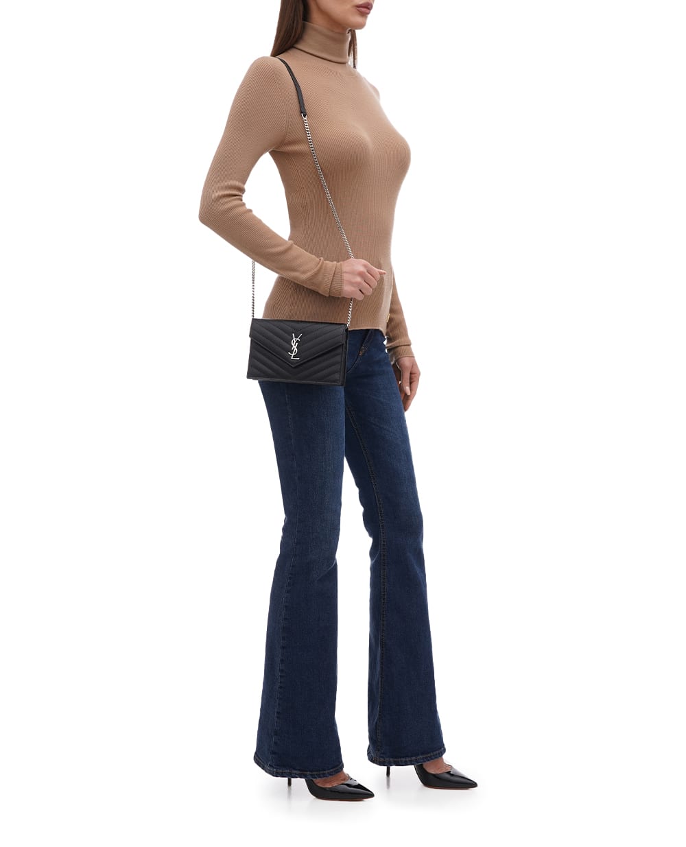 Шкіряна сумка Cassandre Chain Wallet Saint Laurent 742920-BOW02, чорний колір • Купити в інтернет-магазині Kameron