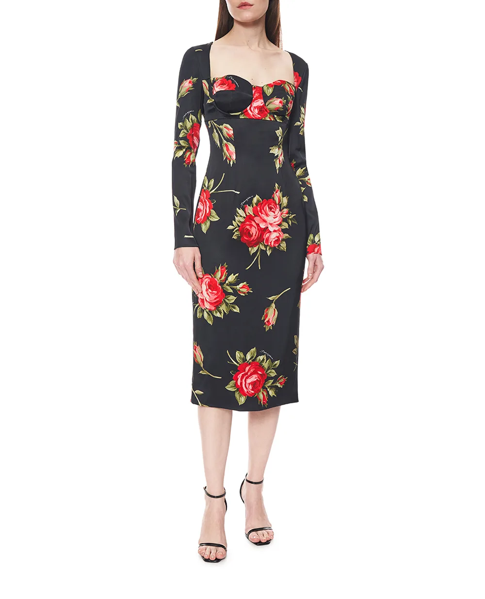 Сукня-футляр із квітковим принтом Dolce&Gabbana F610FT-FSICD, чорний колір • Купити в інтернет-магазині Kameron