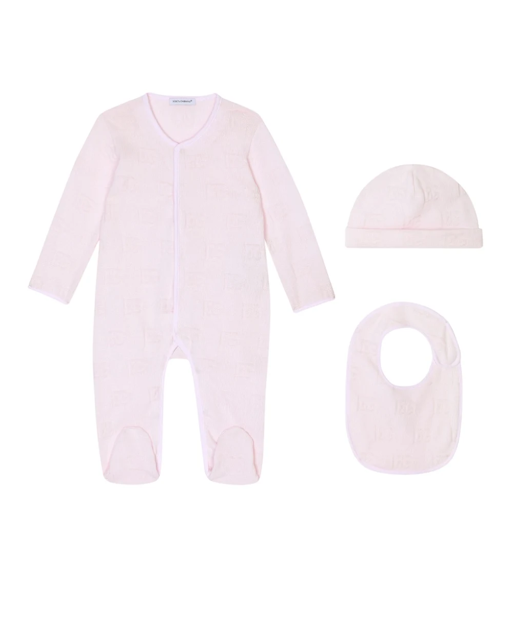 Подарочный набор  (человечек, шапочка, слюнявчик) Dolce&Gabbana Kids L1JG24-G7EY9, розовый цвет • Купить в интернет-магазине Kameron