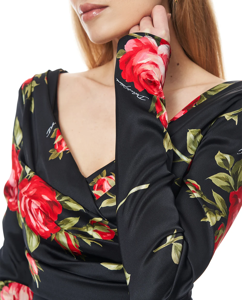 Сукня з атласу з квітковим принтом Dolce&Gabbana F60DHT-FSICD, чорний колір • Купити в інтернет-магазині Kameron