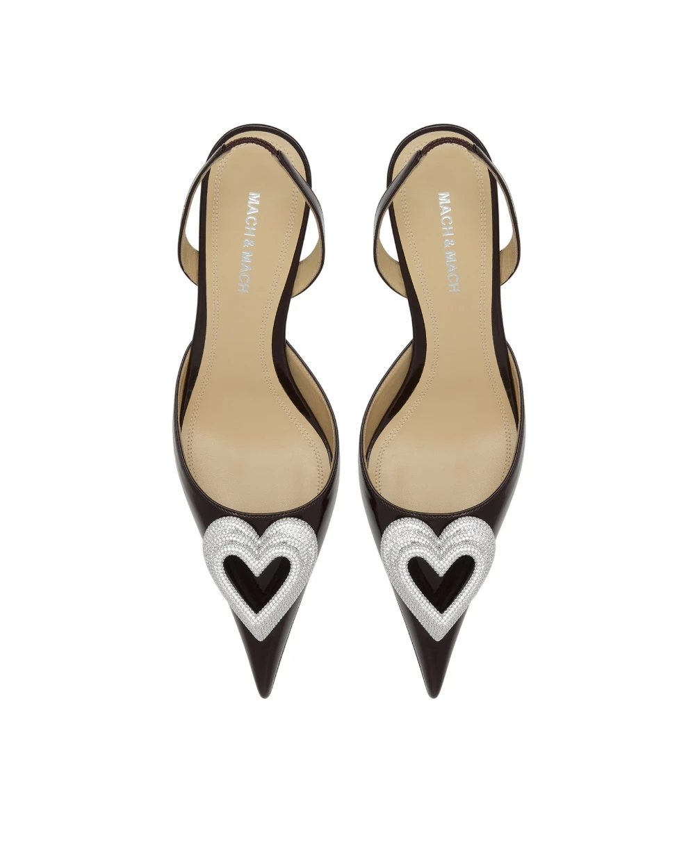 Туфлі TRIPLE HEART із лакованої телячої шкіри з кристалами Mach&Mach R26-S1082-65-PAT-PLB, коричневий колір • Купити в інтернет-магазині Kameron