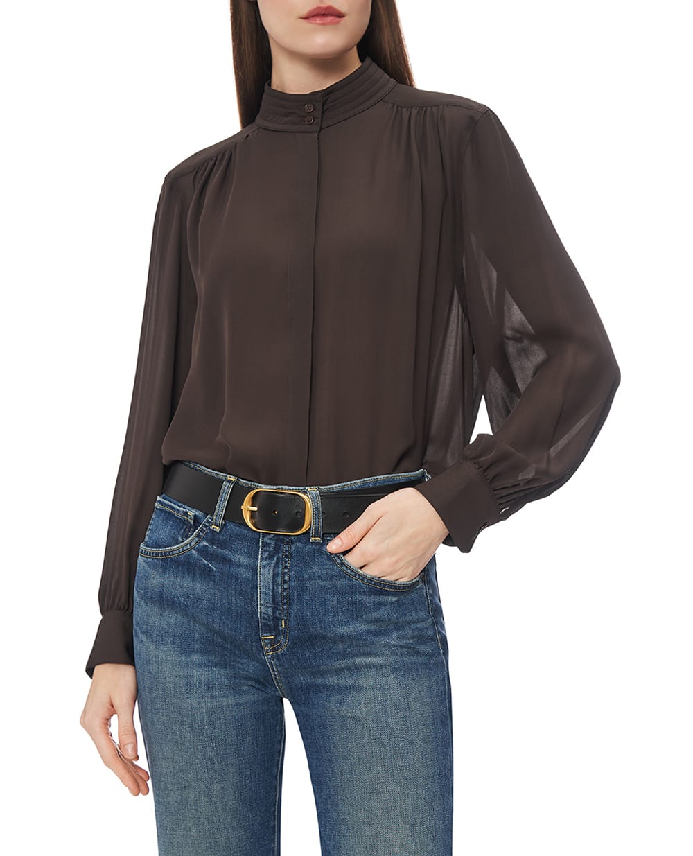 Блуза REVI з шовку NILI LOTAN 13258-W30, коричневий колір • Купити в інтернет-магазині Kameron