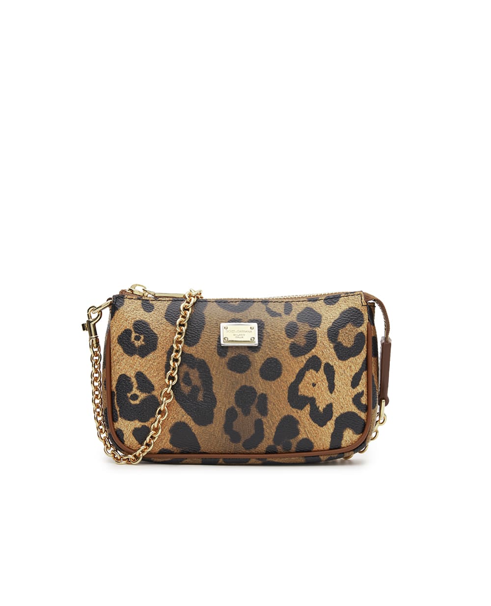 Детская сумка из телячьей кожи с леопардовым принтом Dolce&Gabbana Kids EB0268-A0239, коричневый цвет • Купить в интернет-магазине Kameron