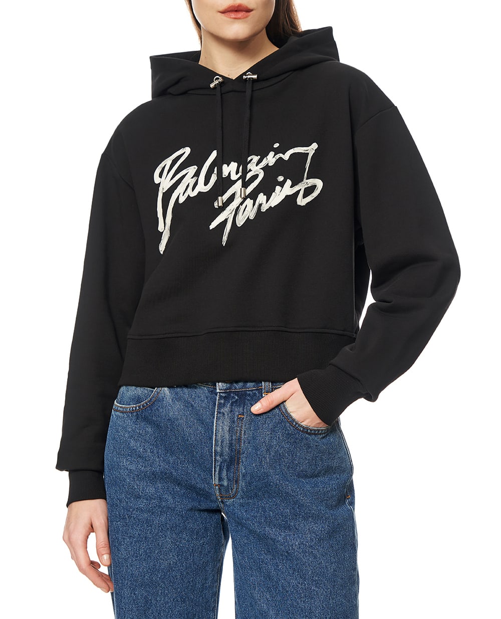 Худи с принтом логотипа и завязками Balmain GF1JR030BD41, черный цвет • Купить в интернет-магазине Kameron