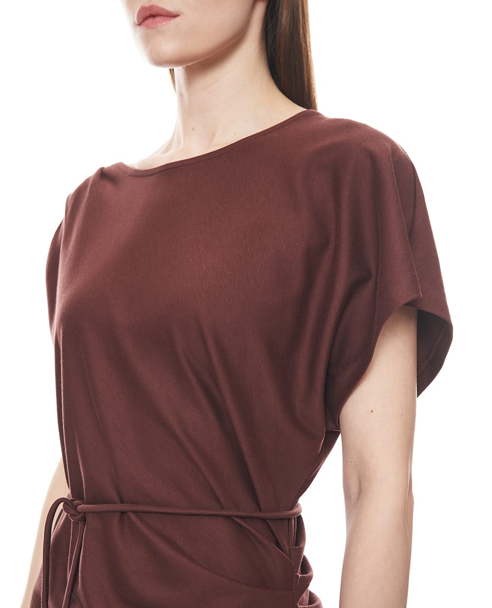 Платье из хлопкового и шелкового трикотажа Yves Salomon 26EYR50225JESI, коричневый цвет • Купить в интернет-магазине Kameron