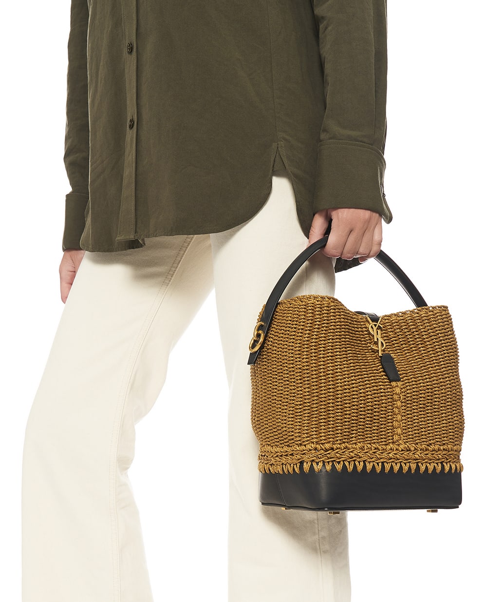 Сумка LE 37 из плетеной рафии и кожи Saint Laurent 773991-FAEBN, коричневый цвет • Купить в интернет-магазине Kameron