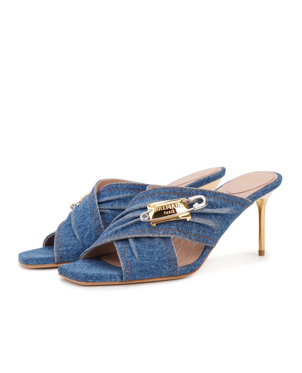 Джинсовые мюли Safety Pin Balmain EN1UR079TDMS, синий цвет • Купить в интернет-магазине Kameron