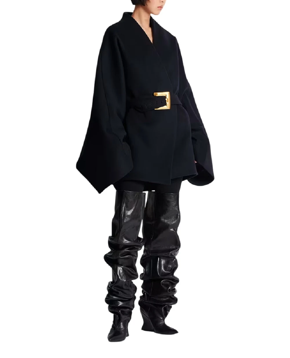 Пальто-халат із вовни Balmain FF0UD265WD28, чорний колір • Купити в інтернет-магазині Kameron