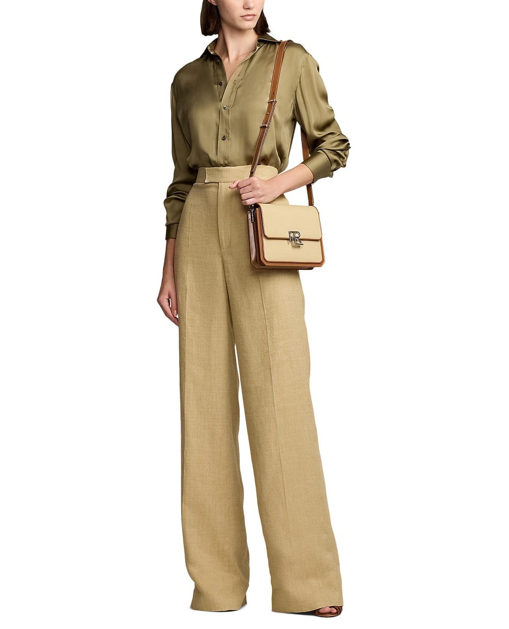 Сумка-кроссбоді з полотна та шкіри Ralph Lauren Collection 435968250001, бежевий колір • Купити в інтернет-магазині Kameron