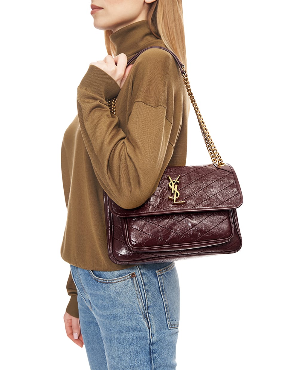 Сумка NIKI Medium из телячьей кожи Saint Laurent 633184-0EN07, бордовый цвет • Купить в интернет-магазине Kameron