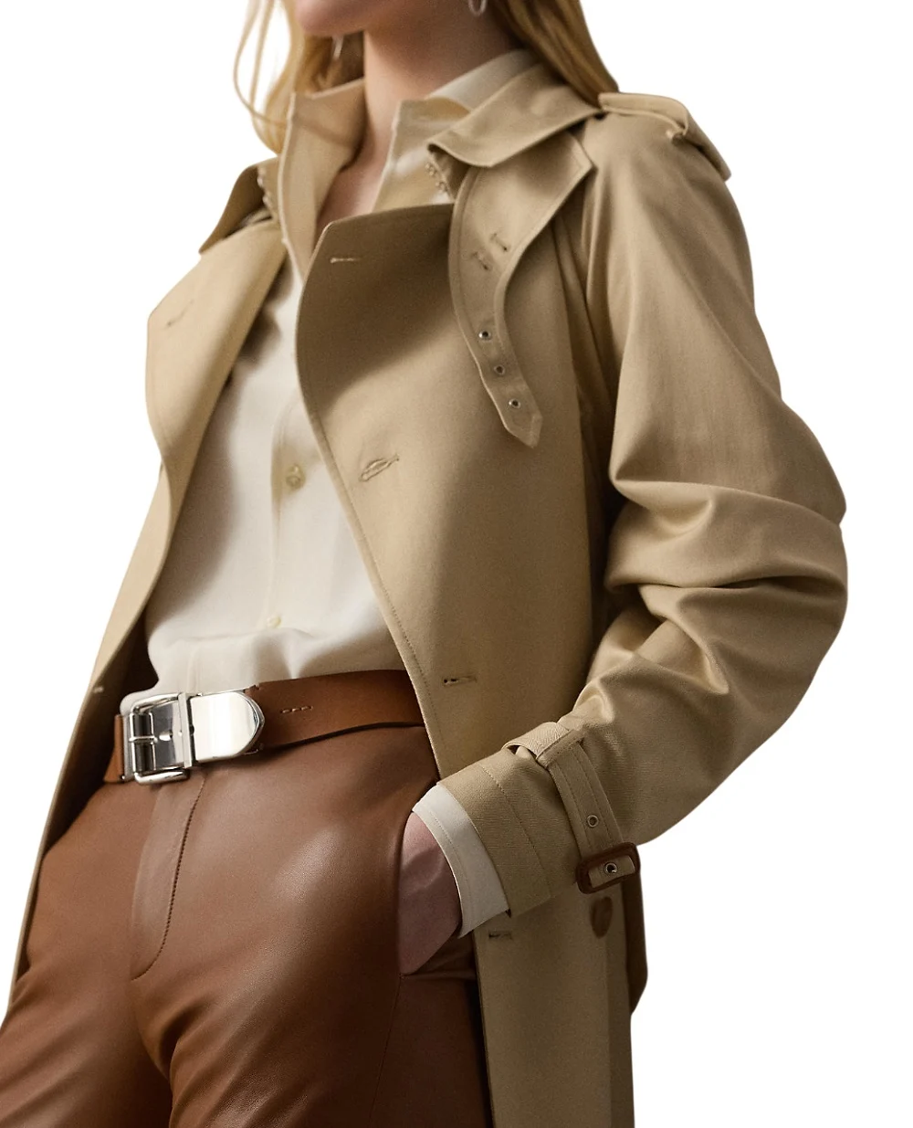 Тренч Alecia из шёлка и хлопка Ralph Lauren Collection 290P01505001, бежевый цвет • Купить в интернет-магазине Kameron