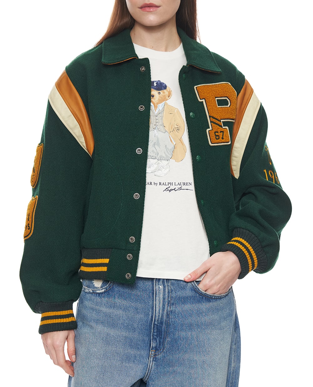 Бомбер із вовни Polo Ralph Lauren 211971014001, зелений колір • Купити в інтернет-магазині Kameron