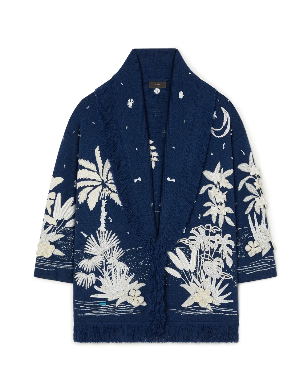 Кардиган из шерсти с вышивкой из бусин Alanui LWHB064R26KNI0064696, синий цвет • Купить в интернет-магазине Kameron