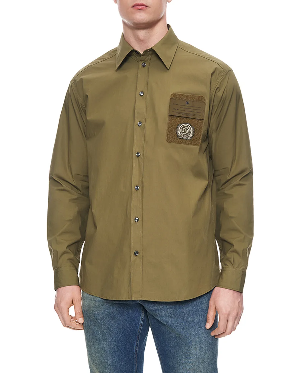 Рубашка с нашивкой логотипа Dolce&Gabbana G5OE4Z-FUFN9, хаки цвет • Купить в интернет-магазине Kameron