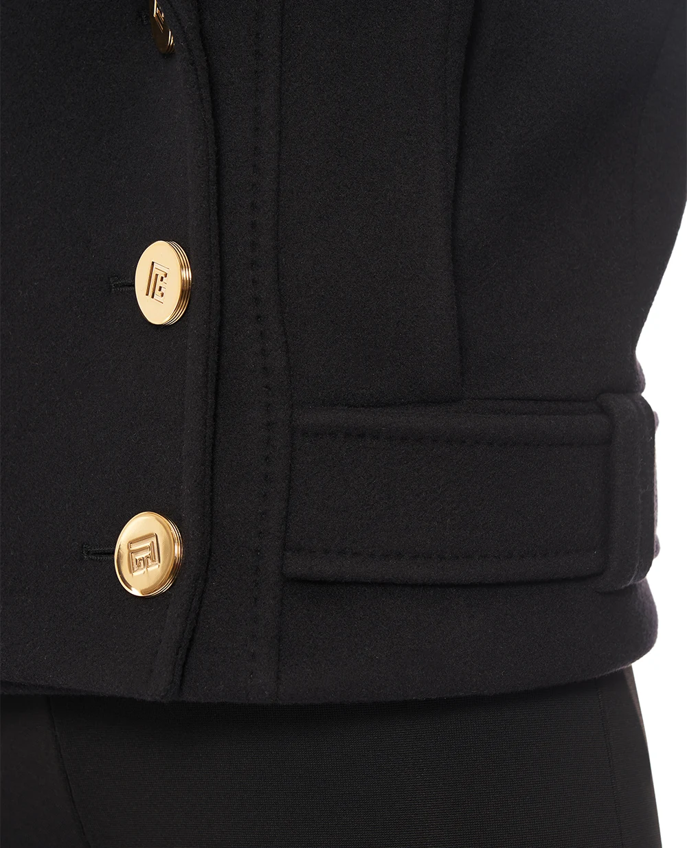 Двубортное укороченное пальто из шерсти Balmain FF1UA095WD10, черный цвет • Купить в интернет-магазине Kameron
