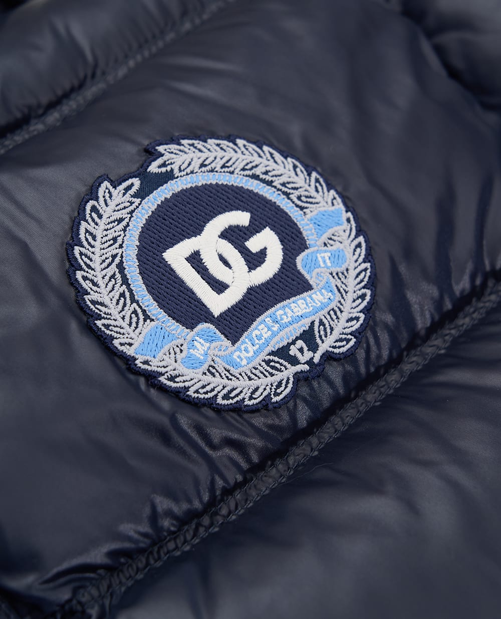 Дитячий пуховик з монограмою логотипу Dolce&Gabbana Kids L4JB6F-FUS3Y-S, синій колір • Купити в інтернет-магазині Kameron