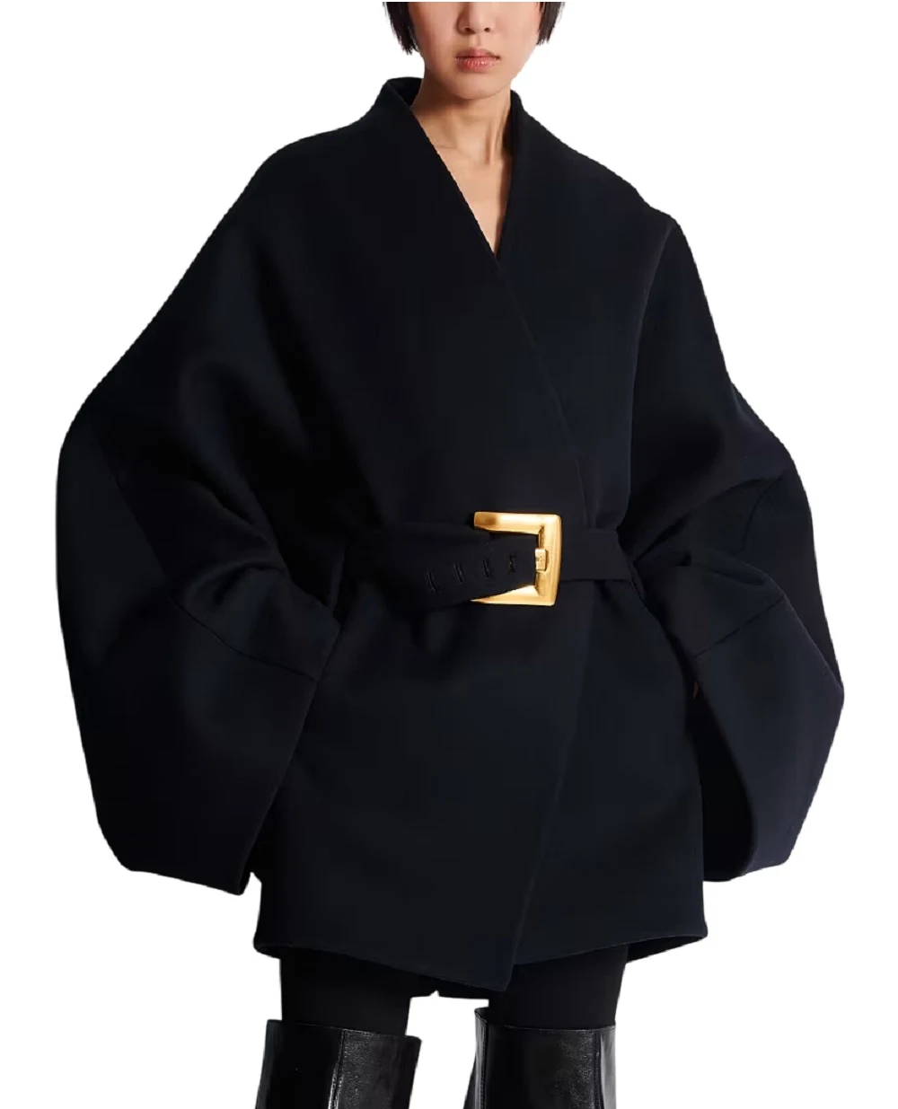 Пальто-халат із вовни Balmain FF0UD265WD28, чорний колір • Купити в інтернет-магазині Kameron