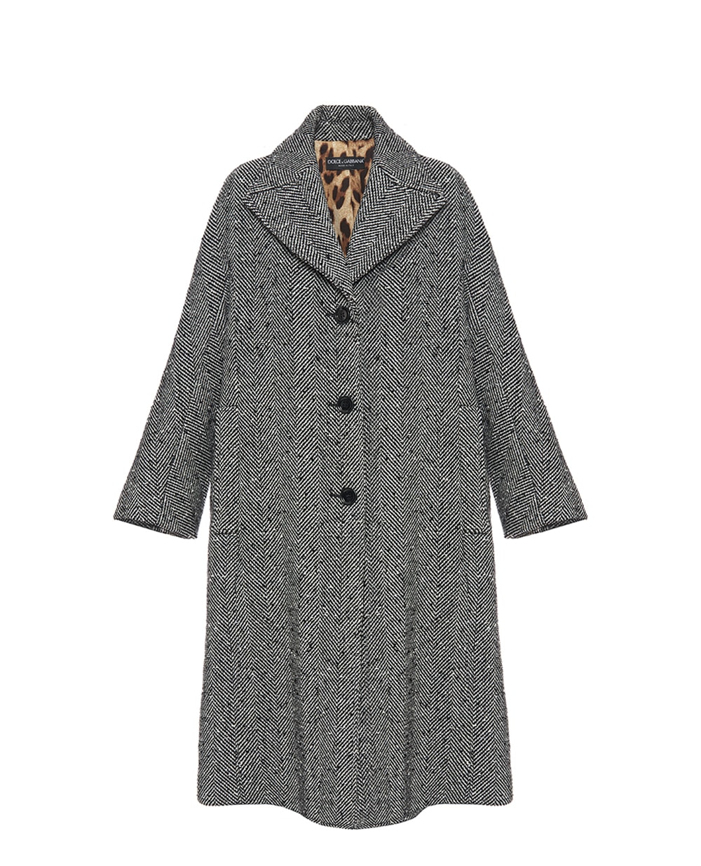 Довге пальто з вовни з шевронним візерунком Dolce&Gabbana F0W4JT-FCZAJ, чорний колір • Купити в інтернет-магазині Kameron
