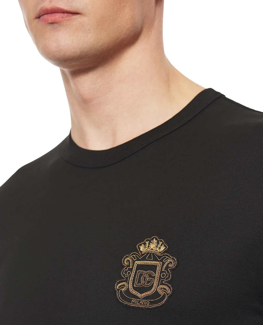 Футболка з геральдичною аплікацією Dolce&Gabbana G8PT1Z-G7PZU, чорний колір • Купити в інтернет-магазині Kameron