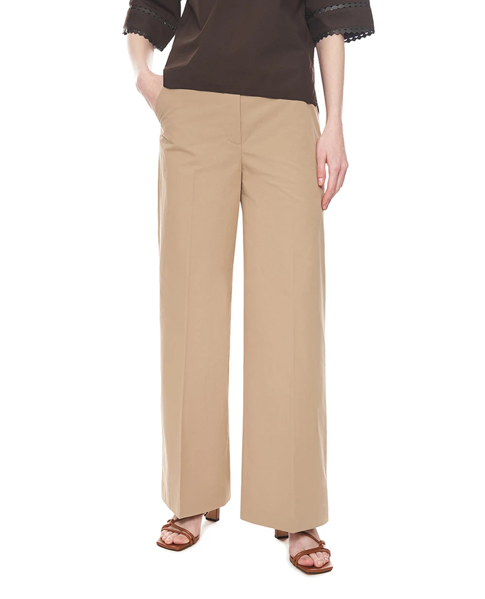Брюки с широкими штанинами Yves Salomon 26EYP018XXCOSA, бежевый цвет • Купить в интернет-магазине Kameron