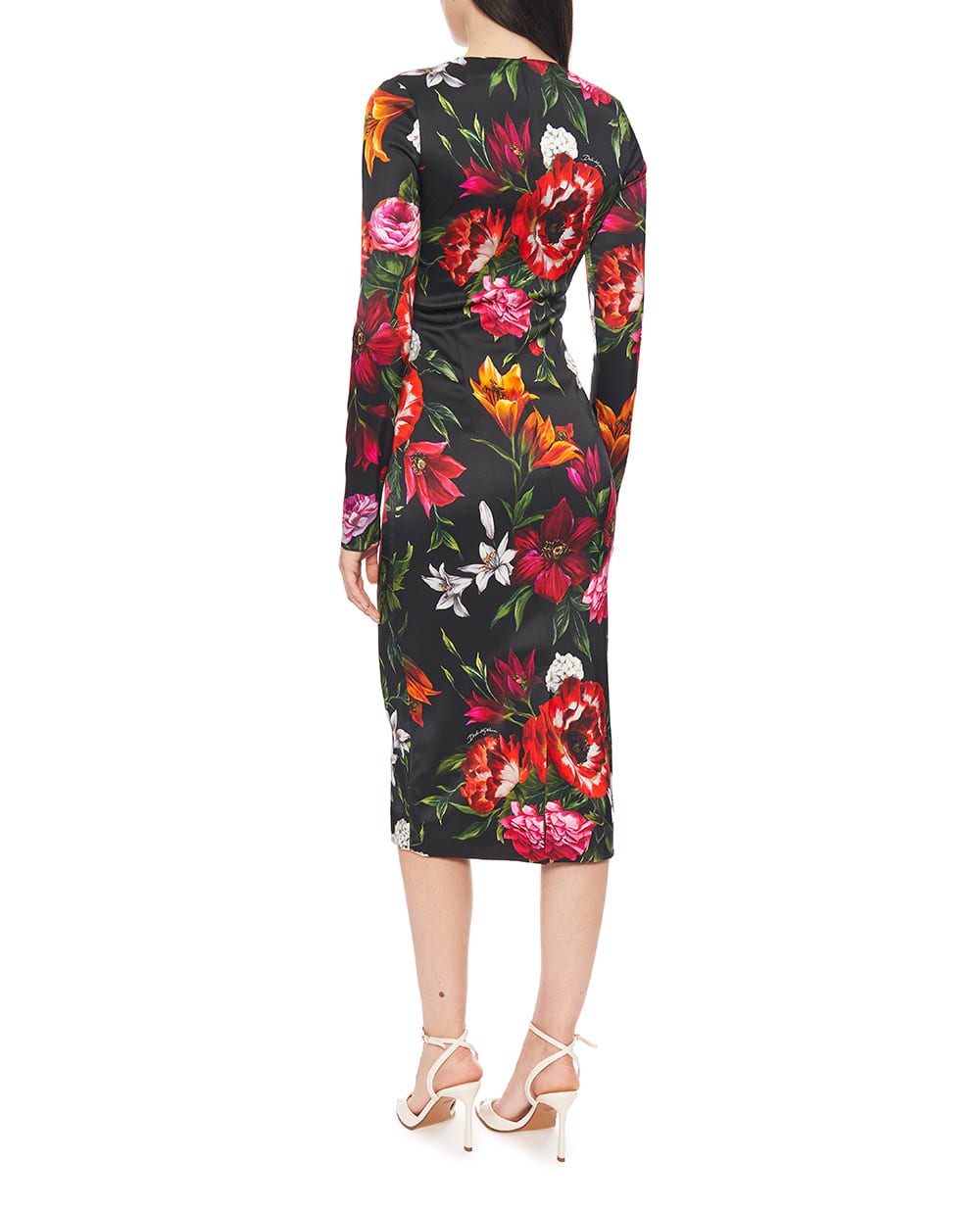Платье из атласа с цветочным принтом Dolce&Gabbana F6GAVT-FSIB2, черный цвет • Купить в интернет-магазине Kameron