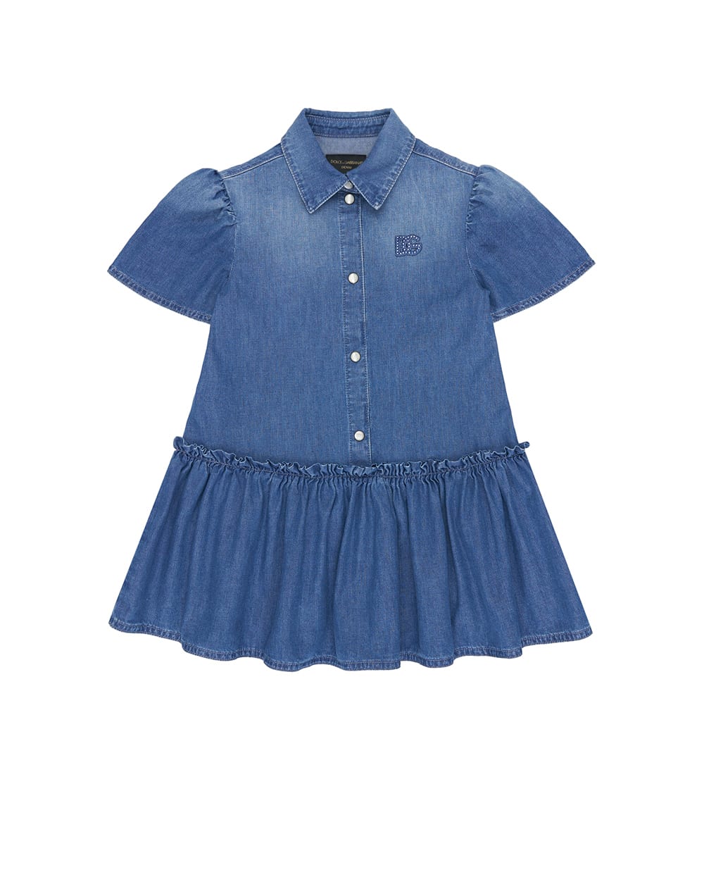 Дитяча джинсова сукня з вишивкою логотипу Dolce&Gabbana Kids L54DO6-LDD55-B, синій колір • Купити в інтернет-магазині Kameron