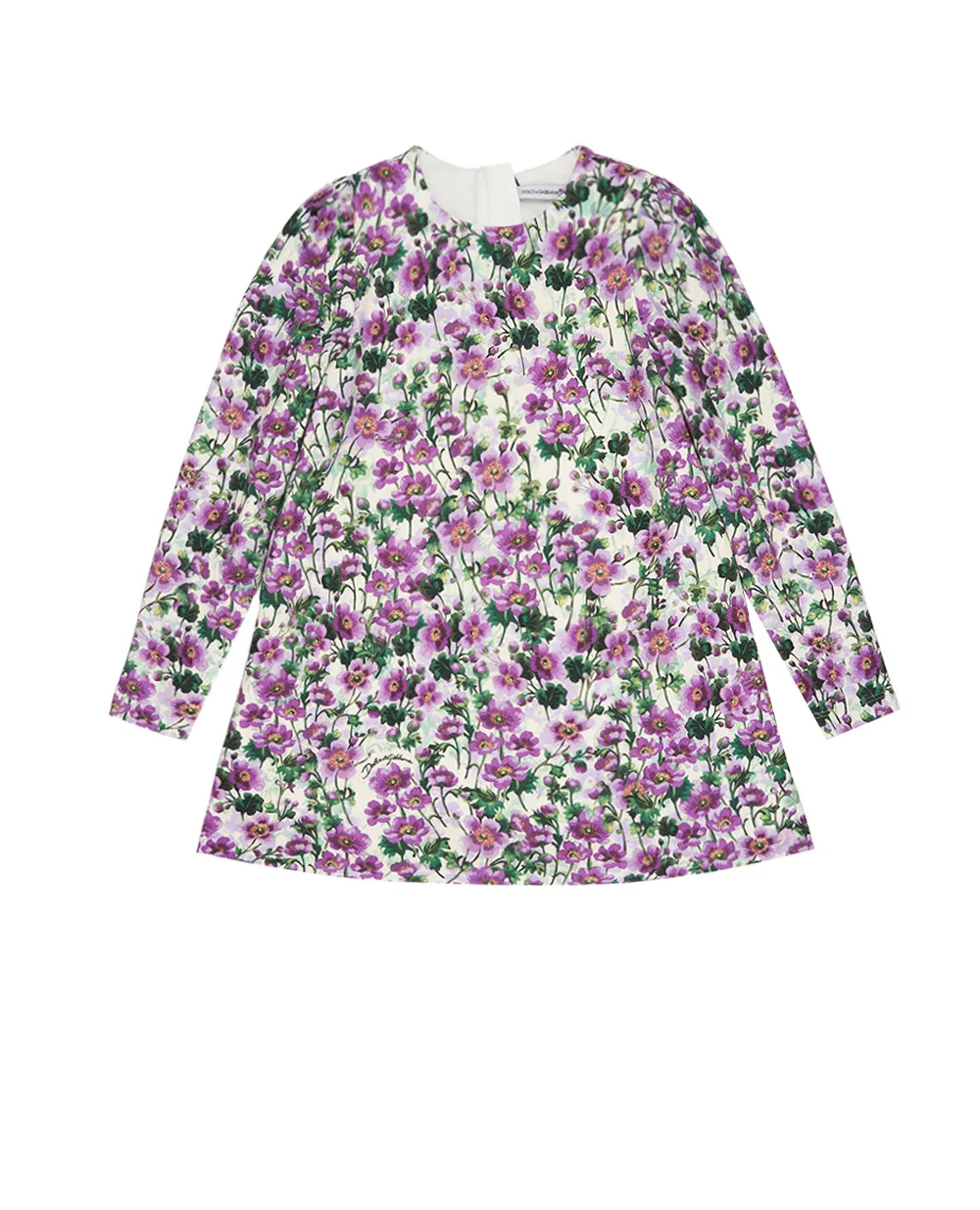 Детское платье с принтом фиалок Dolce&Gabbana Kids L5JDAL-FSG81-B, белый цвет • Купить в интернет-магазине Kameron