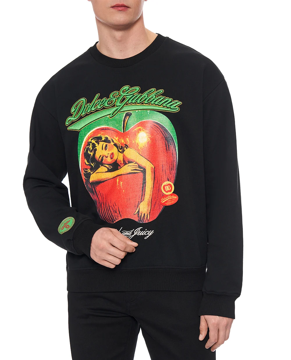 Свитшот с принтом и вышивкой Dolce&Gabbana G9AHSZ-G7PHG, черный цвет • Купить в интернет-магазине Kameron