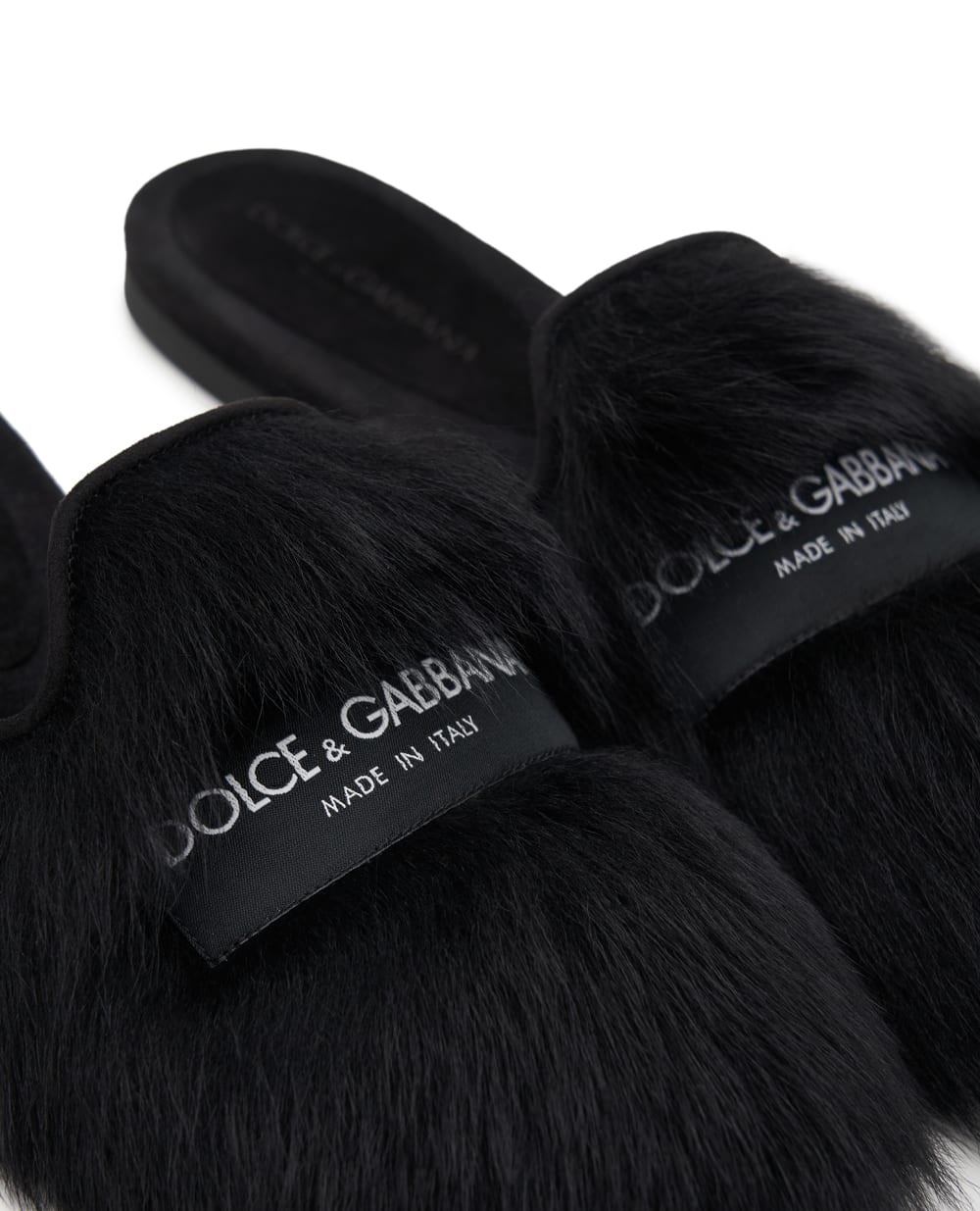 Шльопанці з овчини та замші Dolce&Gabbana CI0224-A9Y93, чорний колір • Купити в інтернет-магазині Kameron