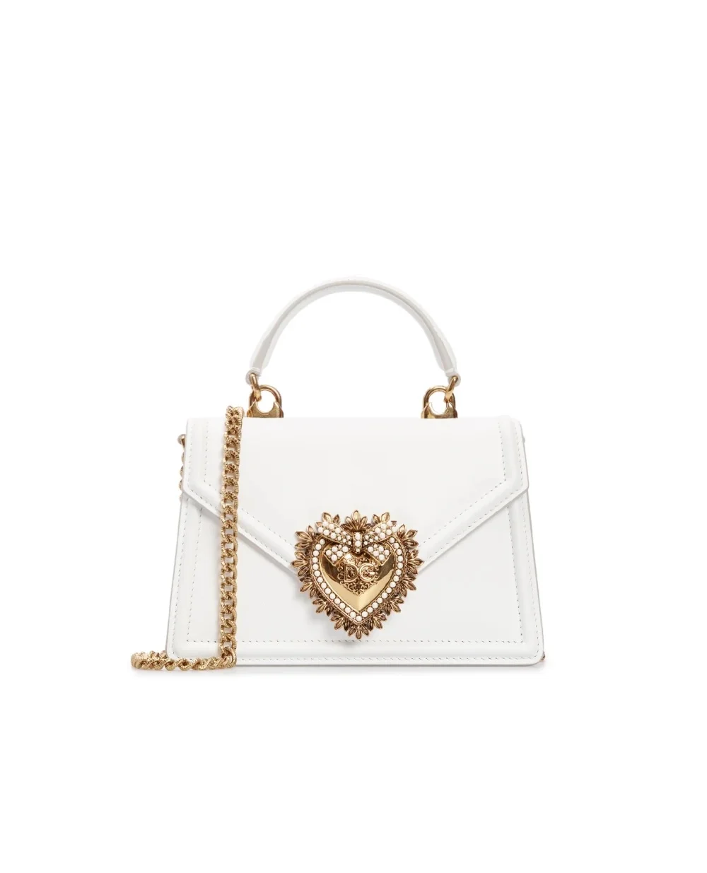 Кожаная сумка Devotion Small Dolce&Gabbana BB6711-AV893, белый цвет • Купить в интернет-магазине Kameron