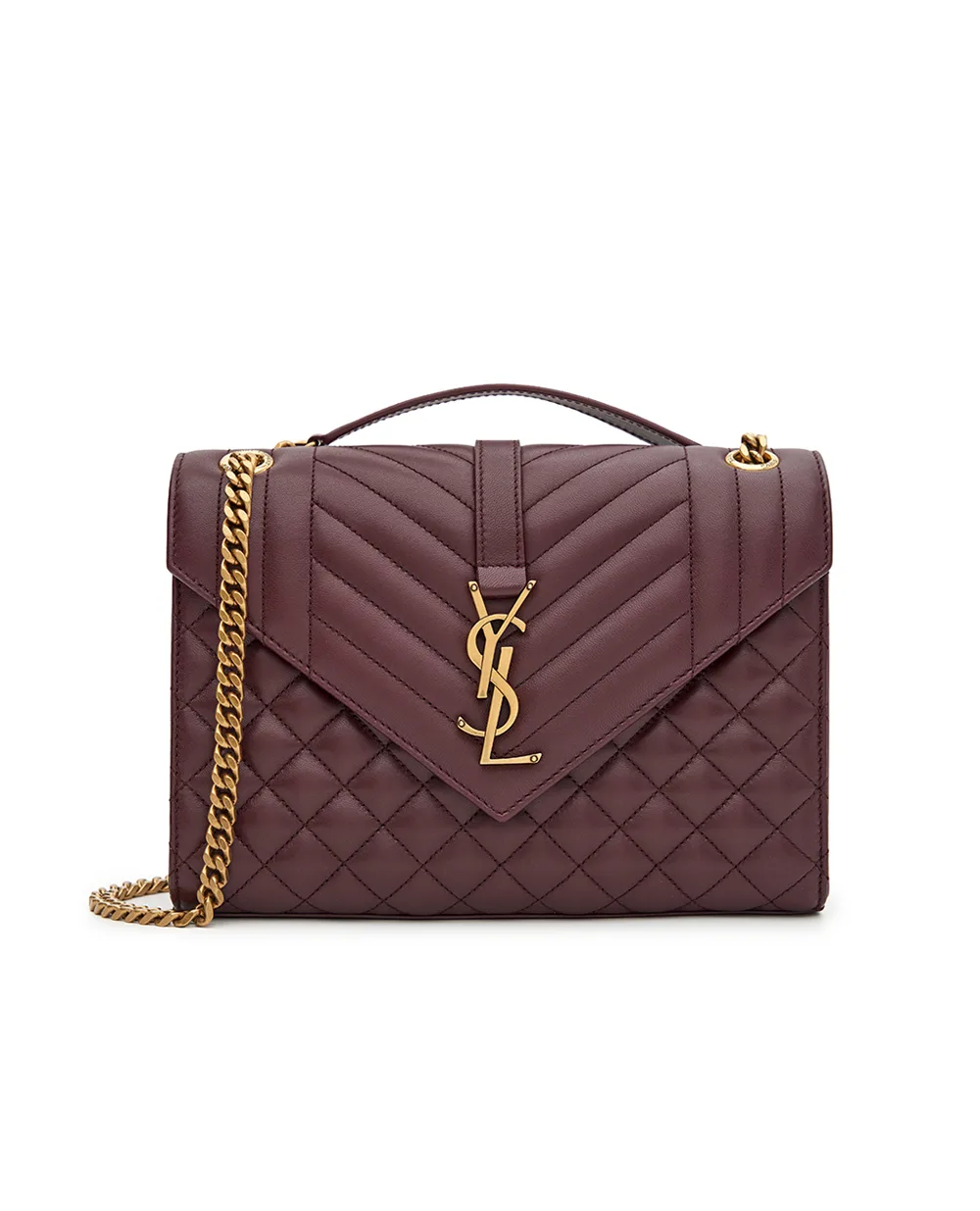 Сумка Envelope Medium из овечьей кожи Saint Laurent 600185-AACT7, бордовый цвет • Купить в интернет-магазине Kameron