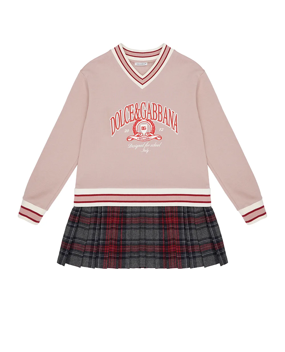 Дитяча сукня з футера в клітину таран Dolce&Gabbana Kids L5JDAK-G7PHB-B, рожевий колір • Купити в інтернет-магазині Kameron