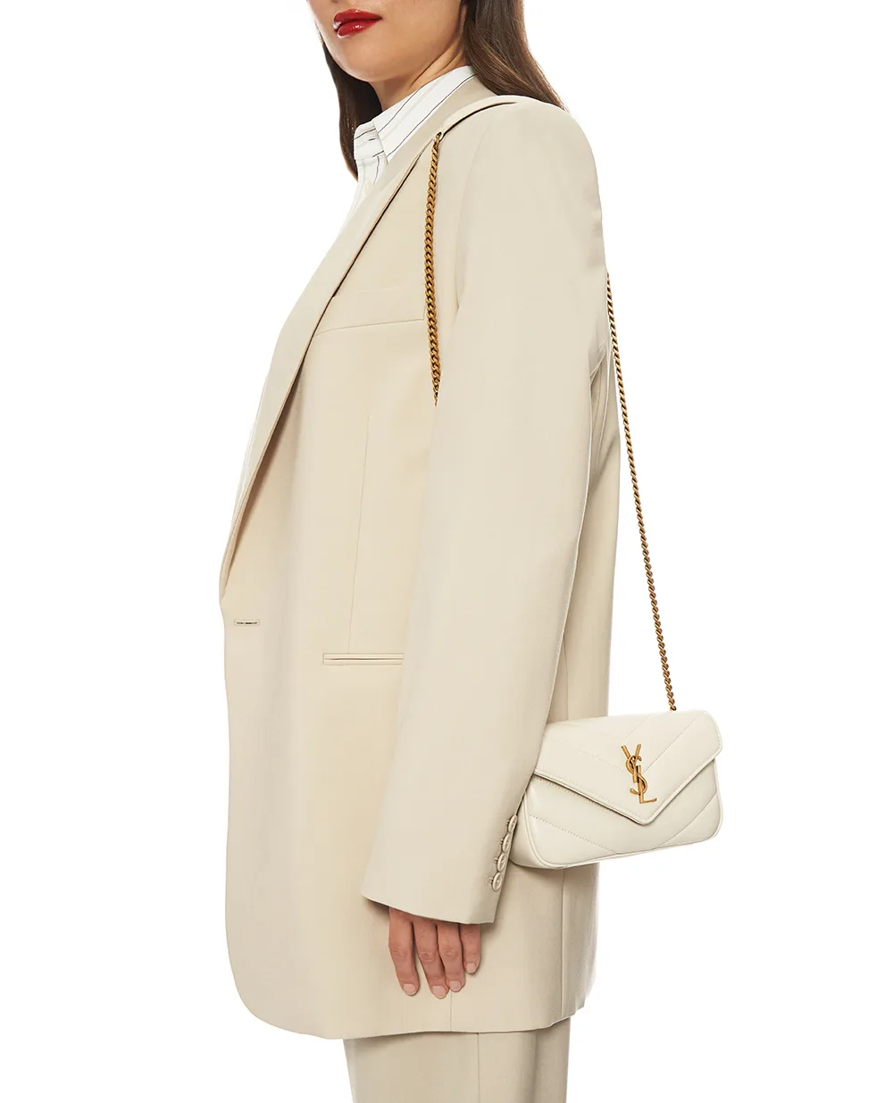 Сумка из кожи Loulou Mini Saint Laurent 821749-AAEAX, светло-бежевый цвет • Купить в интернет-магазине Kameron